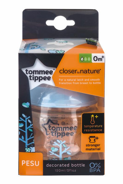 Tommee Tippee 香港 Closer to Nature 150ml PESU 印花奶瓶(藍)ESU Decorated Bottle 150ml Blue